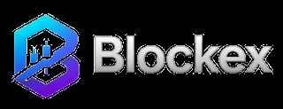 Blockex logo with blue and purple geometric hexagon symbol and white text on black background
